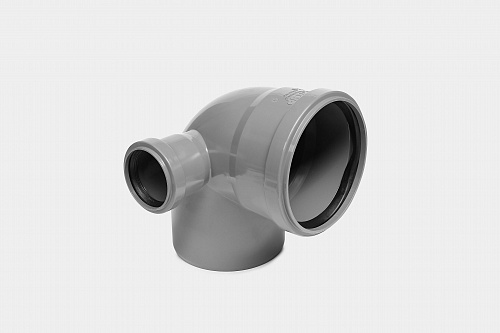 PP отвод канализационный D110х90° с левым выходом D50 СТАНДАРТ КОНТУР
